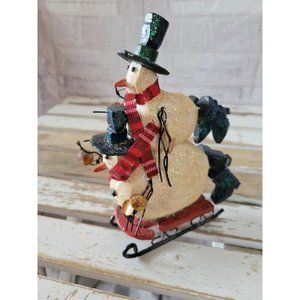 Snowman sledding Xmas home sparkle shabby chic decor